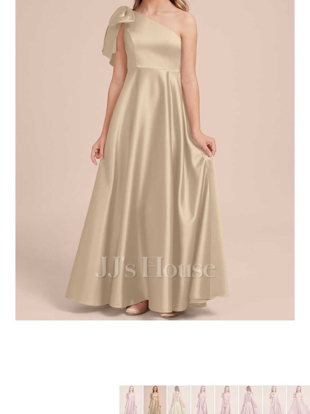 JJs House One-Shoulder Satin Gown in Champagne Gold